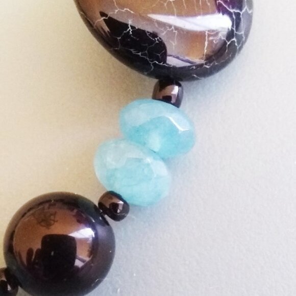 Chunky Beaded Boho Beachy Bracelet - Bigger Wrists 8.25" Agate Beads - Picture 8 of 10